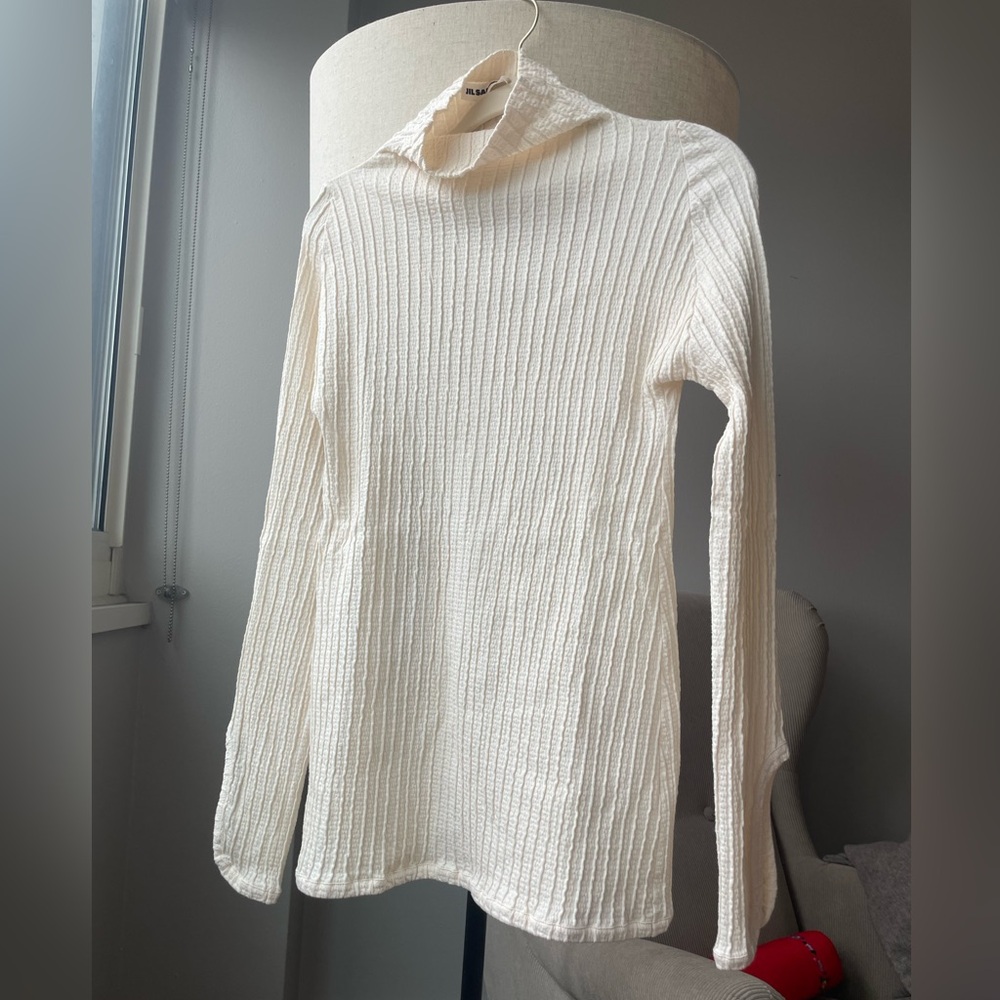 Jil Sander Cream Ribbed Mock-neck Sweater